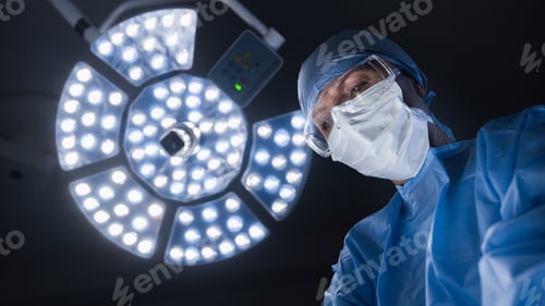 Preview: Medical Professional Wearing Mask Stands Under Bright Light
