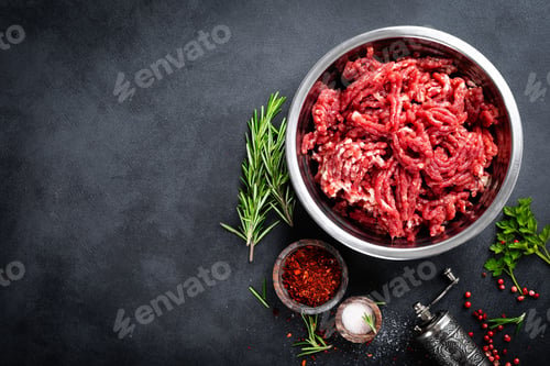 Preview: Mince. Ground meat with ingredients for cooking