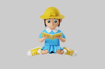 Preview: Cartoon girl reading book