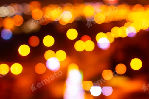 Preview: Colorful bokeh defocused blurred lights of cityscape. Abstract background