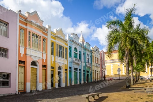 Preview: Colorful houses of Antenor Navarro Square - Joao Pessoa, Paraiba, Brazil