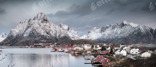 Preview: Beautiful Reine fishing village in Lofoten Islands in Winter, Norway