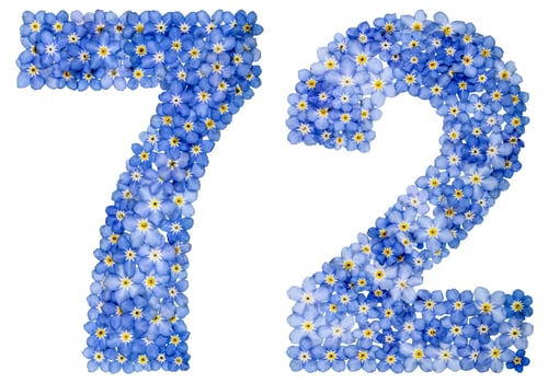 Preview: Arabic numeral 72, seventy two, from blue forget-me-not flowers