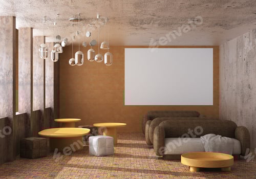 Preview: 3D illustration Mockup photo frame in lounge rendering
