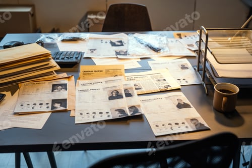 Preview: Workplace of fbi agent with criminal profiles, evidences and clues