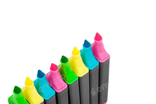 Preview: Colored markers isolated on white background. close up