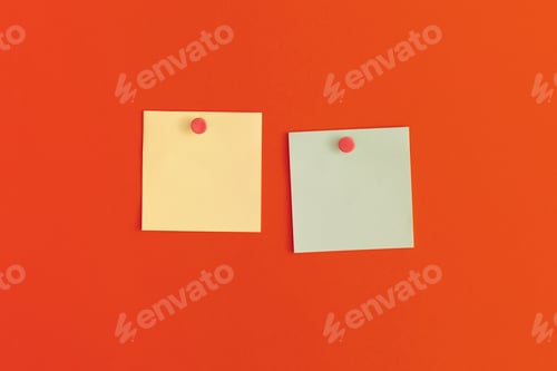 Preview: Mock up sticky notes on red background. Business concept, strategy, planning