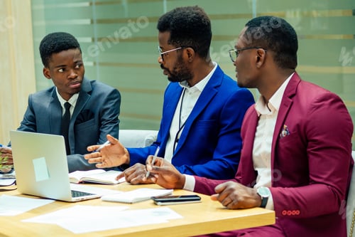 Preview: successful confident group of african american corporate in modern office with big windows