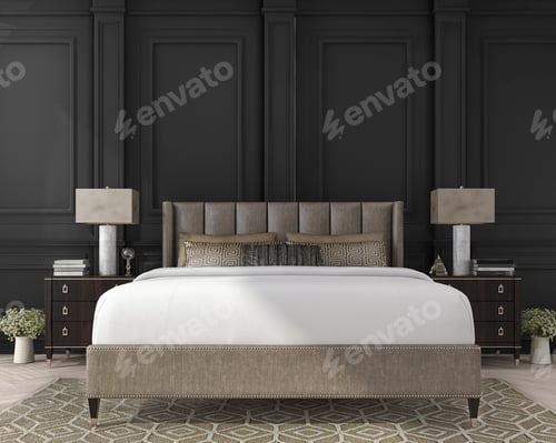 Preview: 3d rendering classic bed in dark wood bedroom