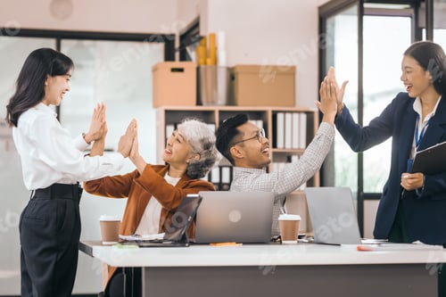 Preview: Asian people in office, group meeting in boardroom, working together, annual discuss opinions