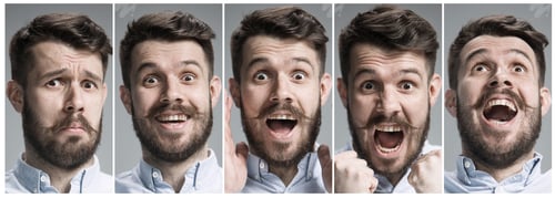 Preview: Man Demonstrating Range of Positive Emotions Close-Up