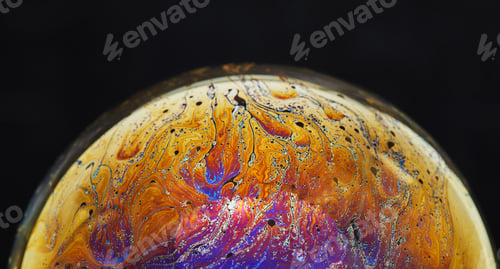Preview: Virtual reality space with abstract multicolor psychedelic planet. Closeup Soap bubble like