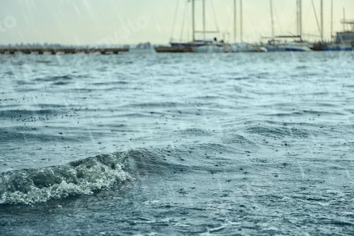 Preview: View of sea under heavy pouring rain