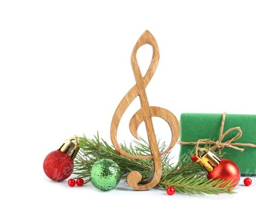 Preview: Treble clef with decorations isolated on white. Christmas music concept