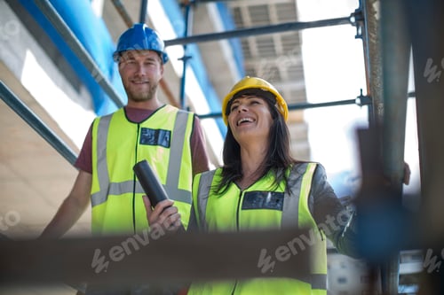 Preview: Two engineers inspecting construction site