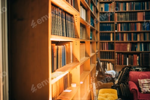 Preview: old library with a couch and chairs and old books