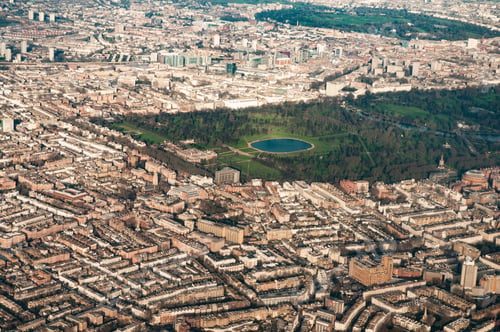 Preview: Aerial view of Kensington Palace, Kengsington Gardens, West Kensington and surrounding area of Londo