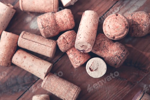 Preview: Wine corks on wooden background