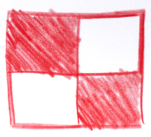 Preview: A hand-drawn checkered pattern in red crayon on white paper