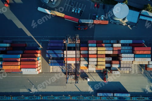 Preview: Containers warehouse, aerial view. Shipping and logistic concept