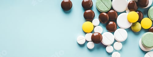 Preview: Banner with Various pills on Blue Background.