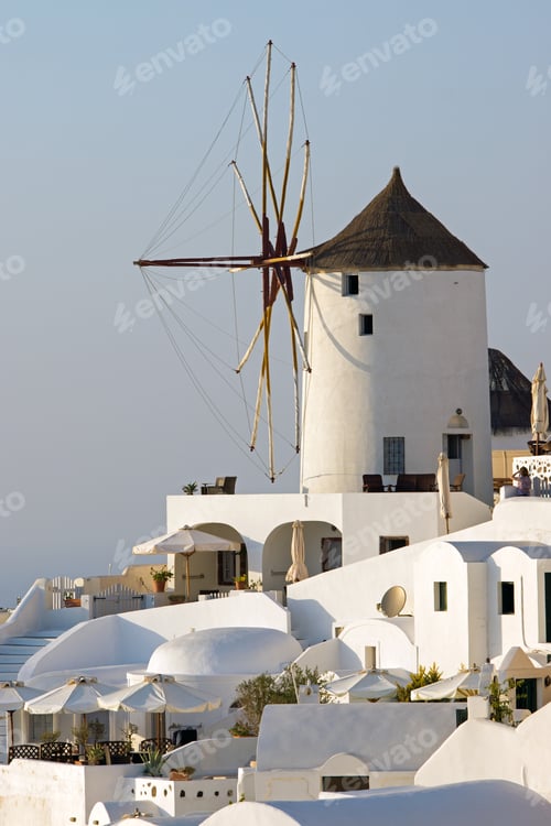 Preview: White Buildings and Windmill in Santorini, Greece