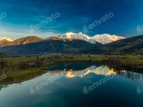 Preview: Aerial drone view of Lac de Passy lake in Domancy, France