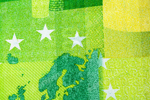 Preview: Selective focus on the detail of EURO banknotes.