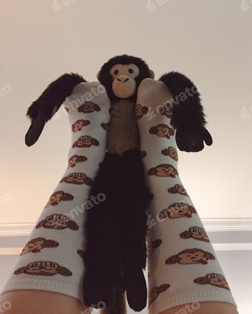 Preview: Monkey socks and toy monkey