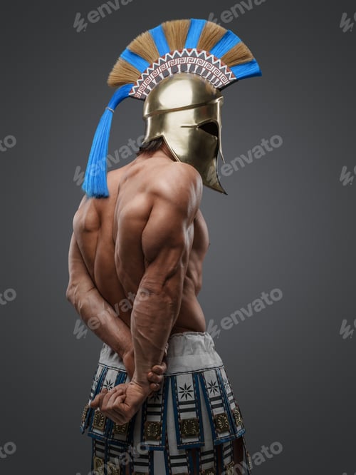 Preview: Greek soldier athlete with muscular body and plumed helmet