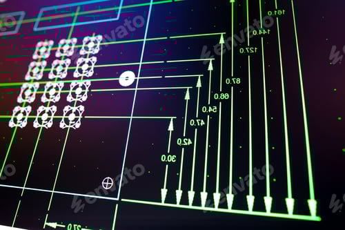 Visualização: Circuito elétrico PCB na tela do PC