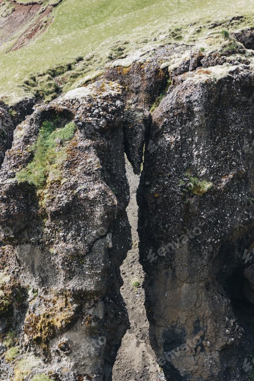 Preview: aerial view of beautiful mountain covered by moss in Iceland