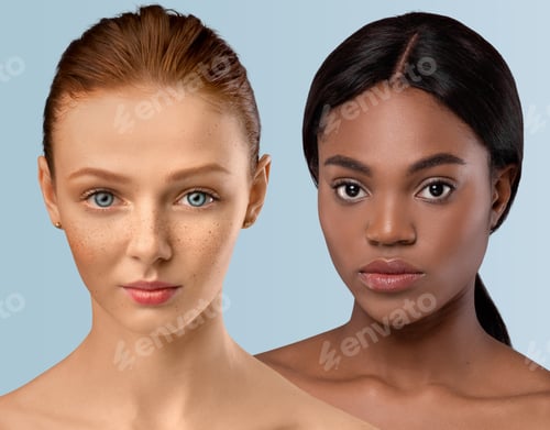 Preview: Closeup of attractive multiracial young women looking at camera