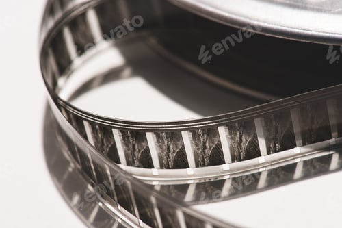 Preview: close up view of retro filmstrips on white background