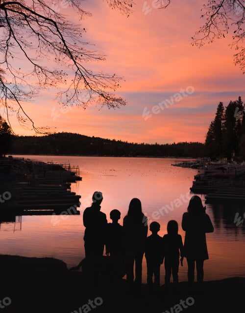 Preview: Family looking out at Lake Arrowhead, California, USA