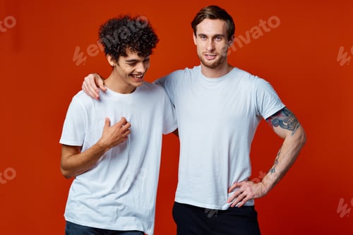 Preview: two men hugging friendship communication lifestyle fun