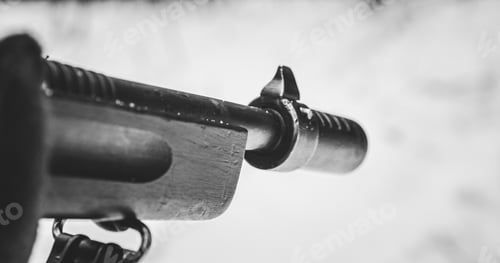 Preview: Usa Soldier With Old Thompson Sub-machine Gun. Close-up View Detail On Thompson Sub-machine Gun In