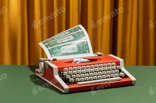 Preview: Vintage Typewriter Printing Sheets Of Dollars, Money printing concept
