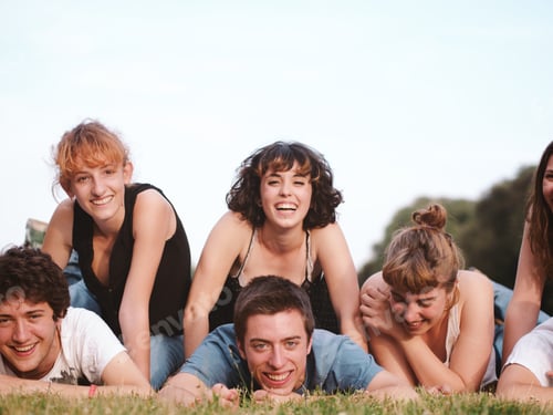 Preview: large group of friends enjoying a summer day at the park, back to school