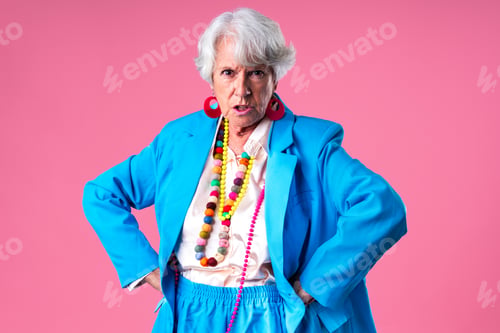 Preview: Beautiful senior woman with gray hair portrait in studio
