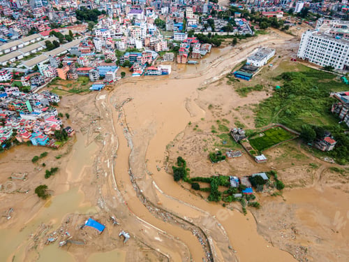 Preview: Drone view of the Nakhu River after flooded in Lalitpur, Nepal.