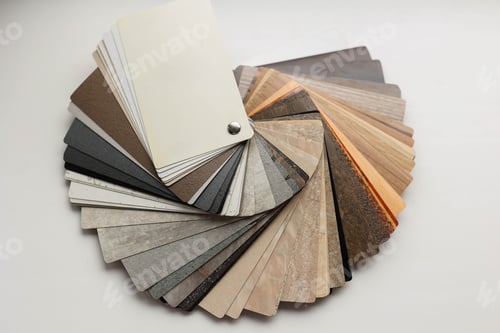 Preview: Table top palette samples swatches for kitchen renovation.