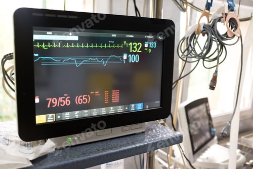 Preview: Electrocardiograph unit monitor in hospital emergency room