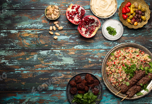 Preview: Arab Turkish assorted food from above copy space