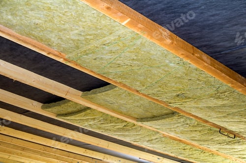 Preview: Thermal insulation mineral rock wool installation at the new building attic ceiling