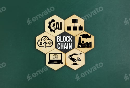 Preview: hexagon with blockchain icon. Blockchain Industrial Strategy Concept.