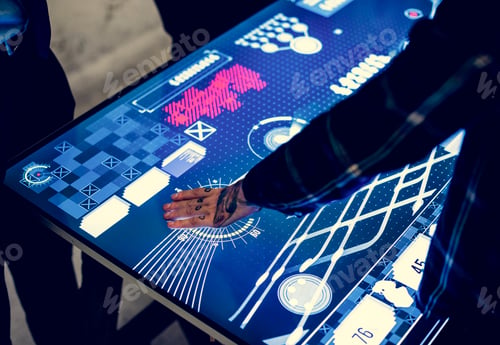 Preview: People in a technology cyber space meeting