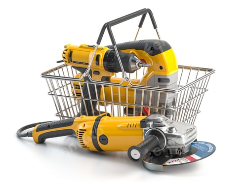Preview: Shopping basket with elecric tools and construction equipment