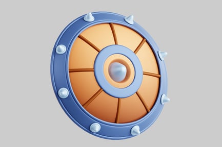 Aperçu: Roue abstraite à rayons bleus et segments oranges.