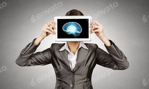 Preview: Woman Holding Tablet Pc With Brain Concept